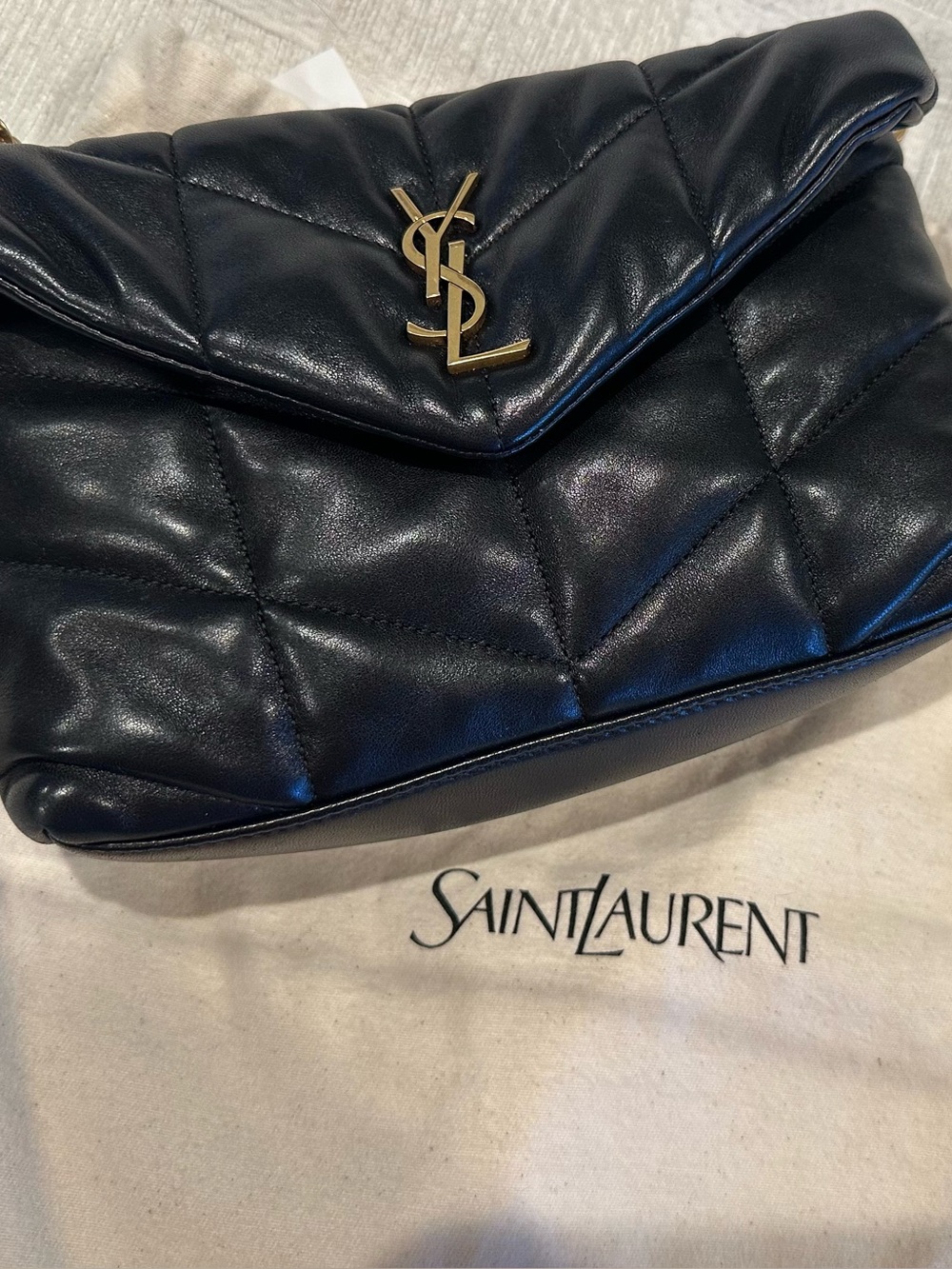 Saint Laurent Black Toy Loulou Quilted Leather Shoulder Bag with Gold YSL Emblem